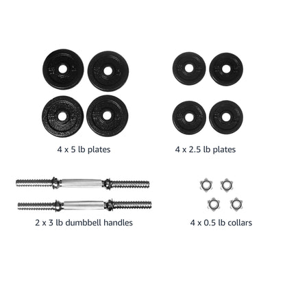 Amazon Basics Adjustable Dumbbell Hand Weight Set with Storage Case, Portable, Secure, 38 Pounds