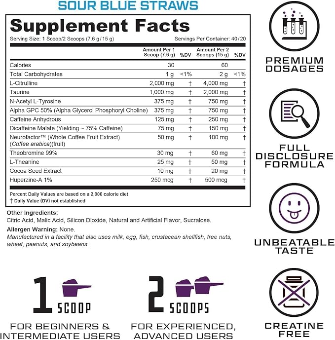 Prevail Pre Workout Powder with Nootropics: Best Pre Workout for Men and Women, Cutting Edge Energy