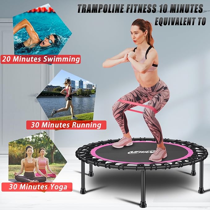 Newan 40"-48" Silent Mini Trampoline Fitness Trampoline Bungee Rebounder Jumping Cardio Trainer