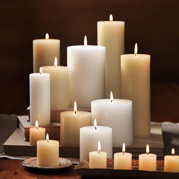tag Chapel 4X4 Ivory Pillar Paraffin Wax Candle Unscented Drip-Free Long Burning 75 Hours For Home