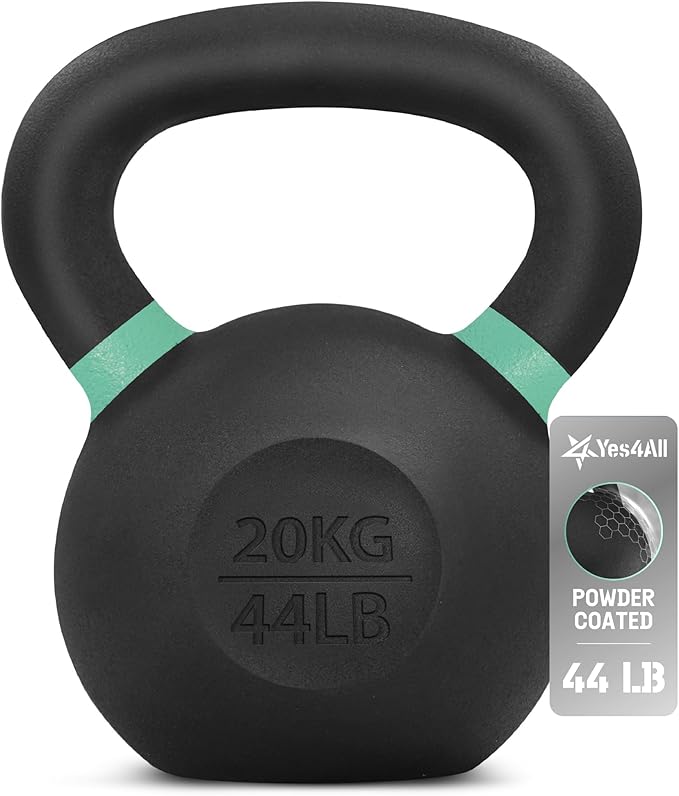 Yes4All Kettlebell, Heavy Duty Powder Coated Cast Iron Kettlebells, Non-Slip Handle & Flat Bottom