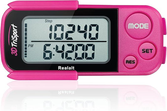 3DTriSport Walking 3D Pedometer with Clip & Strap, eBook Included | 30 Days Memory, Accurate Step