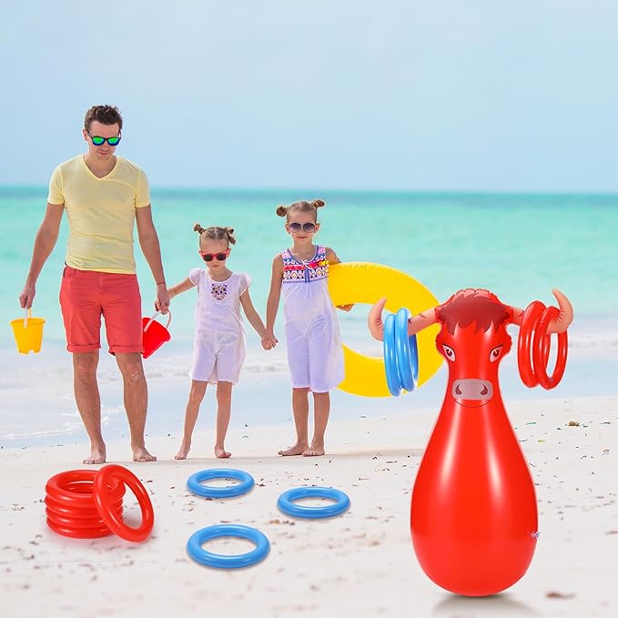 2 Pcs Inflatable Ring Toss Set Include 2 Inflatable Base 12 Rings for Cowboy Fiesta Rodeo Luau