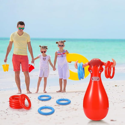 2 Pcs Inflatable Ring Toss Set Include 2 Inflatable Base 12 Rings for Cowboy Fiesta Rodeo Luau