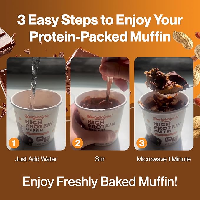 Bootylicious | High-Protein Muffin | 25g Protein, 7g Net Carbs, 2.32-2.75oz Cup, 12-Pack (Chocolate