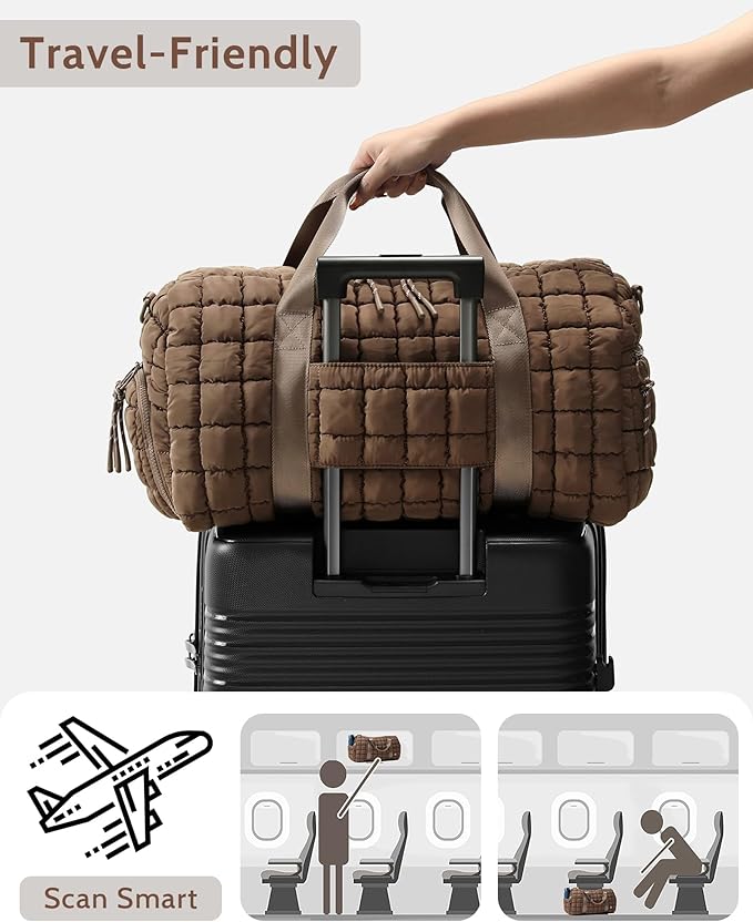 Quilted Duffel Bag for Women, Puffer Gym Duffle Bag with Shoe Compartment Lightweight Large