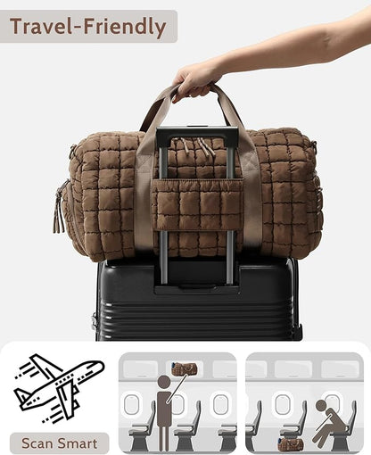 Quilted Duffel Bag for Women, Puffer Gym Duffle Bag with Shoe Compartment Lightweight Large