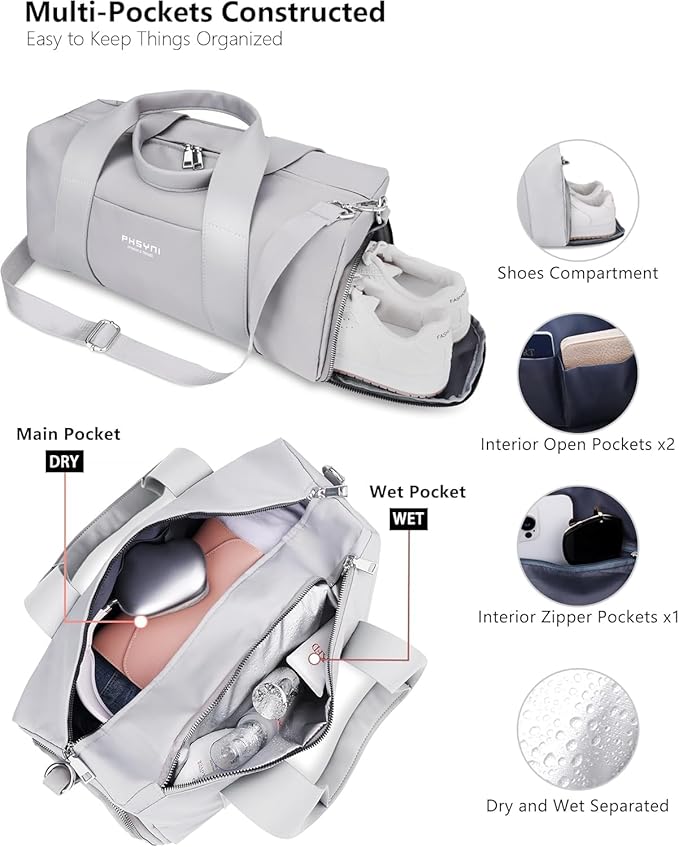 Compact Sports Gym Bag for Women and Men, Cute Mini Duffle Bag with Wet Pocket & Shoes Compartment