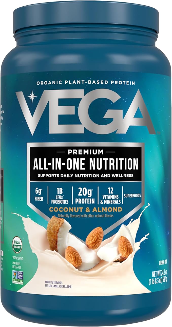 Vega All in One Nutrition Organic - 20g Plant-Based Pea Protein, Coconut Almond, 18 Servings