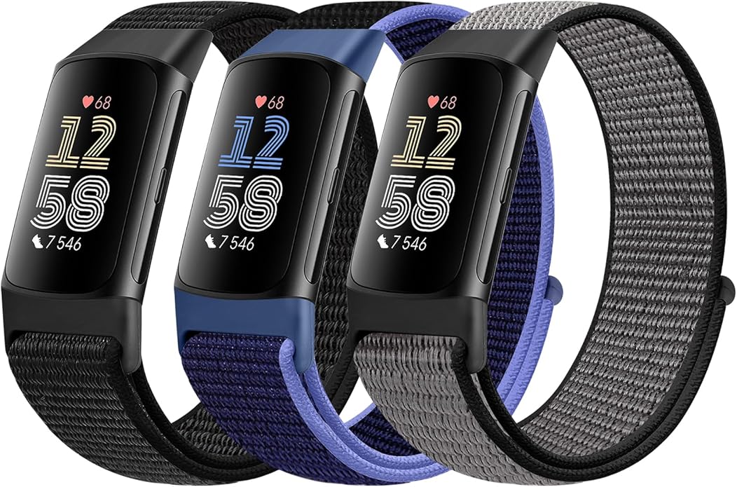 Sport Loop Nylon Watch Bands Compatible with Fitbit Charge 6/5, Adjustable Breathable Replacement