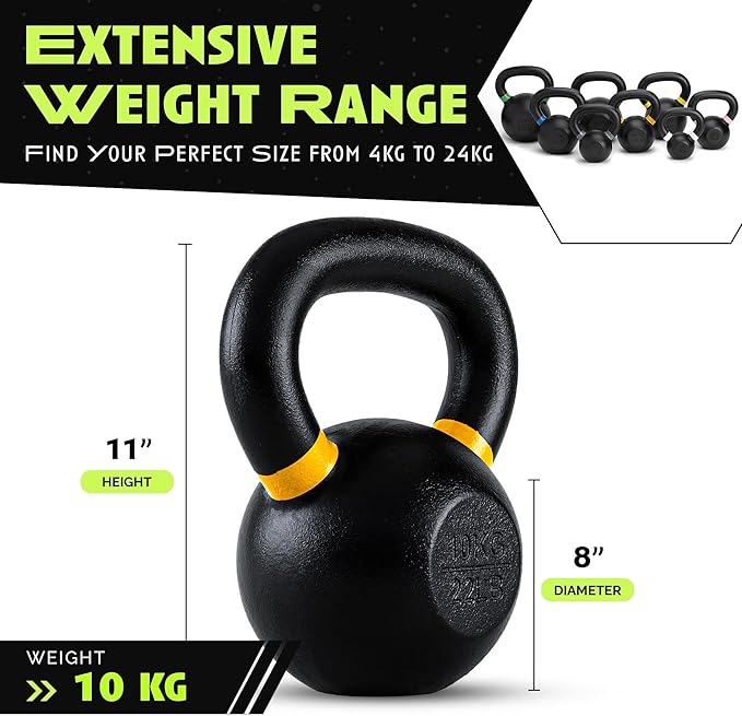 Single Cast Iron Kettlebell | Powder Coated - Wide Handle Weights for Core & Glute Workouts;
