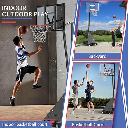 Portable Basketball Hoop Outdoor, Adjustable Height 5.5-10FT Basketball Goal with Heavy-Duty Steel