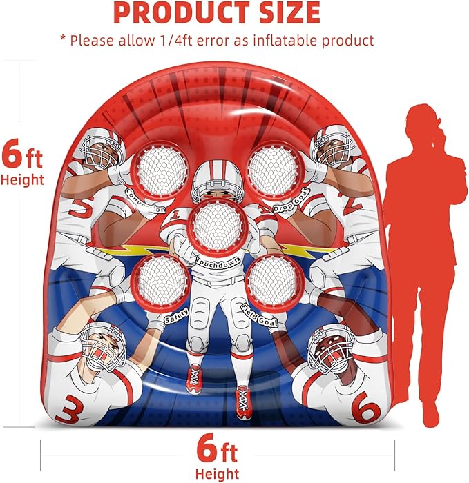 6Ft Football Target Toss Game - Inflatable Football Throwing Target Toy for Kids - Carnival Party