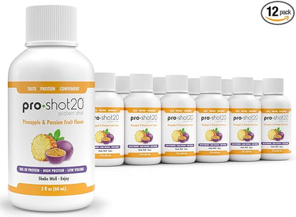 Pro-Shot20 Protein Shot Pineapple & Passion Fruit Flavor, 60 mL, 12-Pack- 20g Whey Protein &