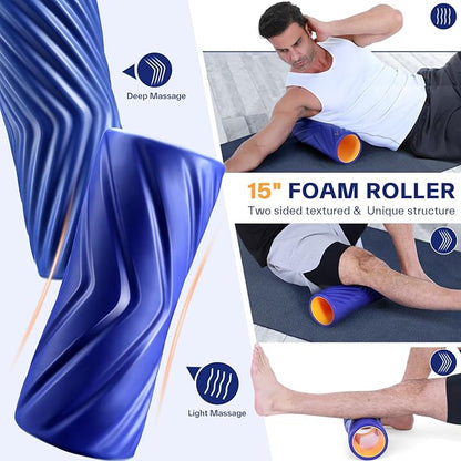Sportneer 4 in 1 Foam Roller Set: Dual Textures Foam Roller, Foot Roller, Lacrosse Ball, Traction