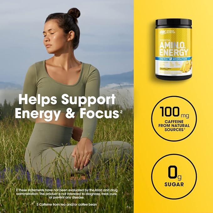 Optimum Nutrition Amino Energy Powder Plus Hydration, with BCAA, Electrolytes, and Caffeine