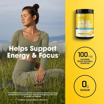 Optimum Nutrition Amino Energy Powder Plus Hydration, with BCAA, Electrolytes, and Caffeine