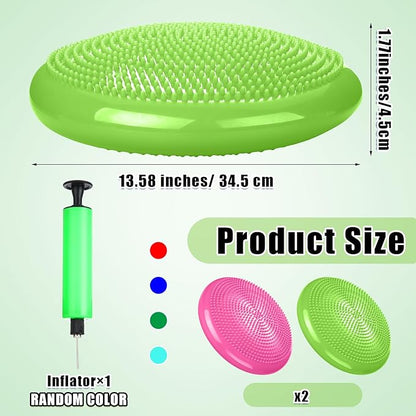 2 Pcs Wiggle Seat Inflated Wobble Cushion Flexible Balance Disc with Air Pump for Core Stability