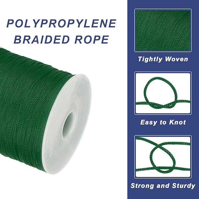 MECCANIXITY 1/16 Inch Polypropylene Rope Braided Ropes, 328ft Nylon Rope Hollow Utility Cord for