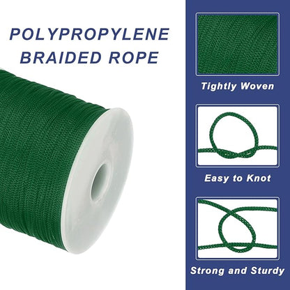 MECCANIXITY 1/16 Inch Polypropylene Rope Braided Ropes, 328ft Nylon Rope Hollow Utility Cord for