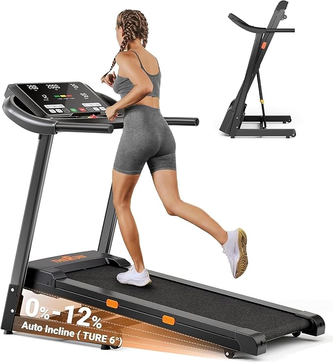THERUN Incline Treadmill for Running and Walking, 300 lbs Weight Capacity, Wide Belt, 3.0 HP, 18"