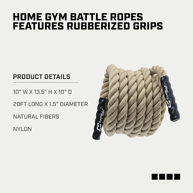 Capelli Sport Battling Ropes, Workout Battle Ropes for Strength Training and Cardio, Brown, 20 ft