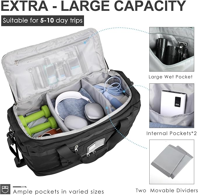 ETRONIK Travel Bag for Men Women, Gym Bag & Tactical Duffle Bags for Travel, Carry on with Toiletry