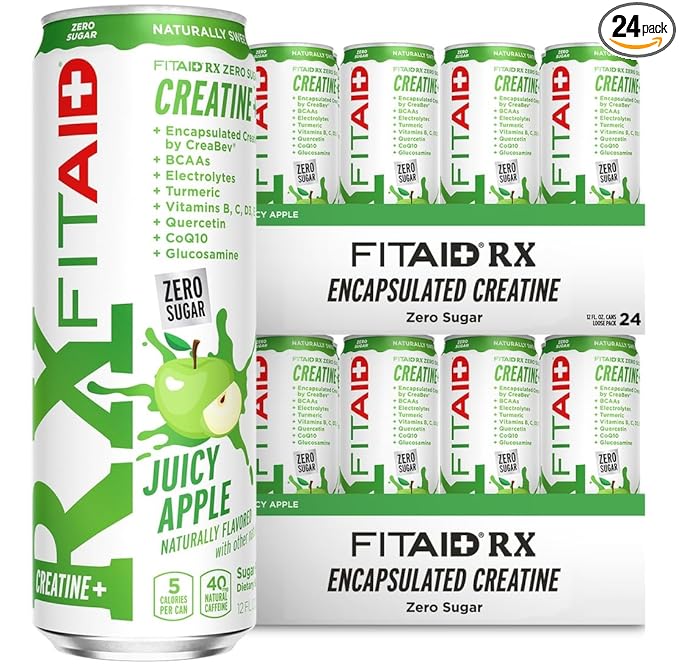 FITAID RX Zero Sugar, Encapsulated Creatine, Workout Recovery Drink, All-In-One Blend, BCAAs