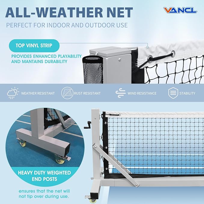 Pro Pickleball Net Portable with Wheels – 22ft Heavy Duty Pickleball Net System with Sturdy