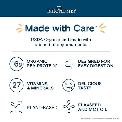 KATE FARMS Organic Nutrition Shake, Coffee, 16g protein, 27 Vitamins and Minerals, Protein Meal