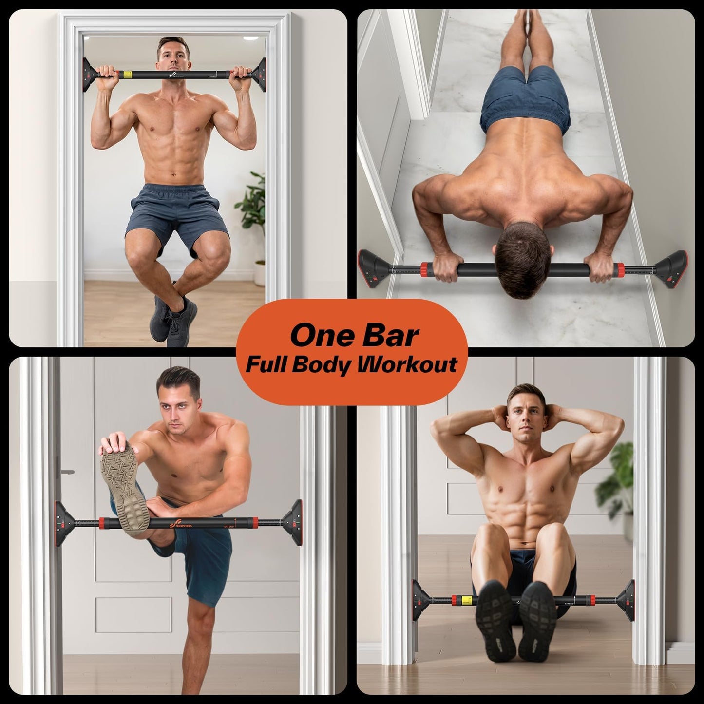 Sportneer Pull Up Bar for Doorway, No-Drill, Adjustable 29.5-37 in, 440 lb