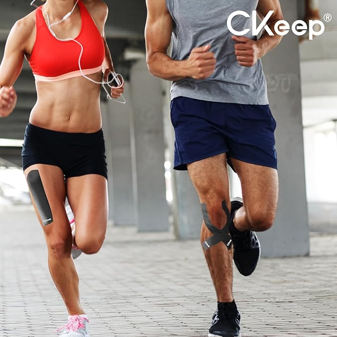 CKeep 4 Rolls Kinesiology Tape, Original Cotton Elastic Athletic Tape, 20 Precut 10" Strips Each