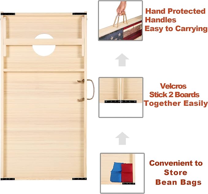 Solid Wood Vintage Cornhole Game Set, Two 4'x2'Cornhole Boards, 8 Cornhole Bags for Indoor and