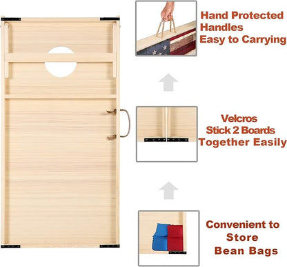 Solid Wood Vintage Cornhole Game Set, Two 4'x2'Cornhole Boards, 8 Cornhole Bags for Indoor and