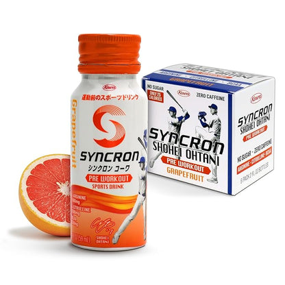 Syncron Pre Workout Sports Drink Endorsed by Shohei Ohtani, Aluminum Bottled, Sugar Free Pre
