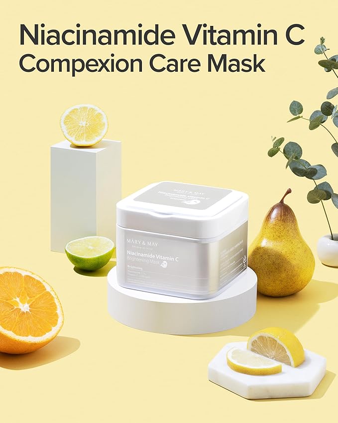 Mary&May Niacinamide Vitamin C Mask | 30 Sheets | Daily Korean Face Mask | Hydrates, Boosts