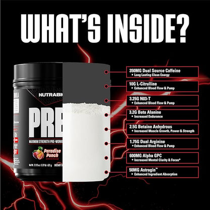 NutraBio Preworkout Powder, Paradise Punch| Explosive Energy, Laser Focus, Extreme Pumps| Pre