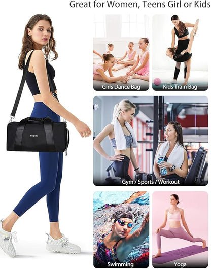Compact Sports Gym Bag for Women & Girls and Kids, Cute Mini Duffle Bag with Wet Pocket & Shoes