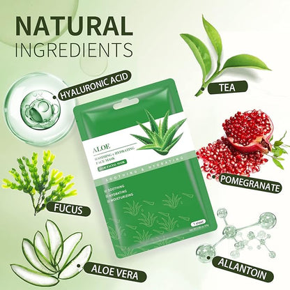 Face Masks Skincare Sheet Mask Aloe Vera Sheets Mask, Hydrating Face Masks Soothing Facial Mask for