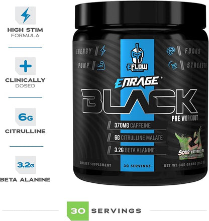 eFlow Nutrition Enrage Black High Stimulant Pre Workout Supplement - Preworkout Powder to Boost
