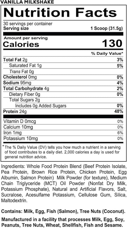 REDCON1 MRE Lite Whole Food Protein Powder, Vanilla Milkshake - Low Carb & Whey Free Meal