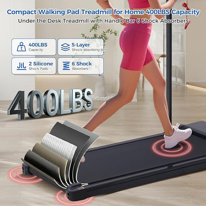 Walking Pad Treadmill with Handle Bar, Compact Portable Treadmills for Home Small, Electric Walking