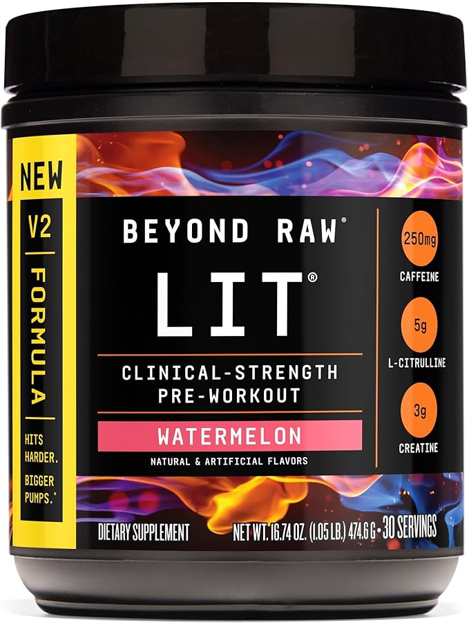 BEYOND RAW LIT V2 Clinical Strength Pre Workout Powder, Hits Harder, Bigger Pumps, Caffeine