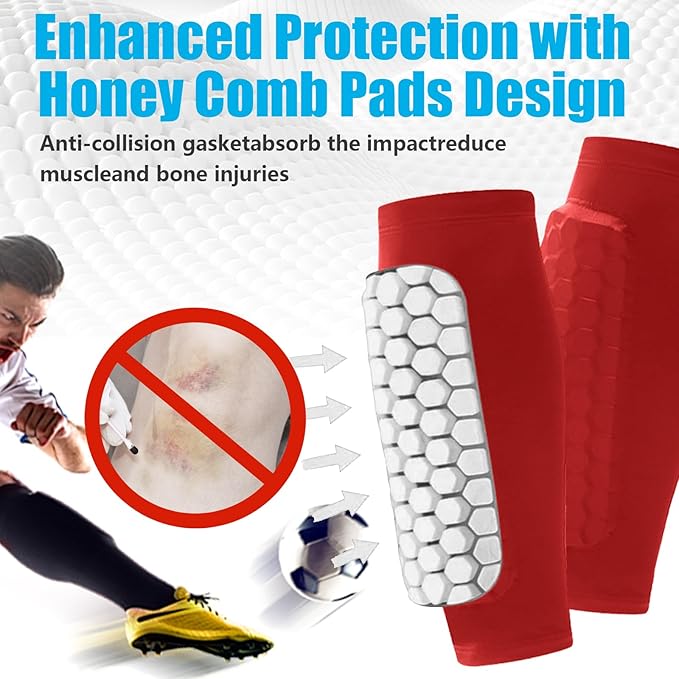 Soccer Shin Guards Shin Pads for Kids Youth Adult, Calf Compression Sleeve with Honeycomb Pads