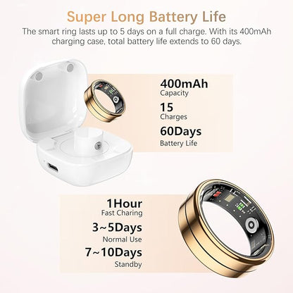 Fit Ring, Smart Health Rings for Women Men with Heart Rate,Blood Oxygen,HRV,Stress Level, Sleep
