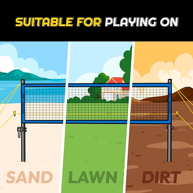 A11N Outdoor Volleyball and Badminton Combo Set - Includes Adjustable Height Anti-Sag Net