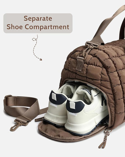 Quilted Duffel Bag for Women, Puffer Gym Duffle Bag with Shoe Compartment Lightweight Large