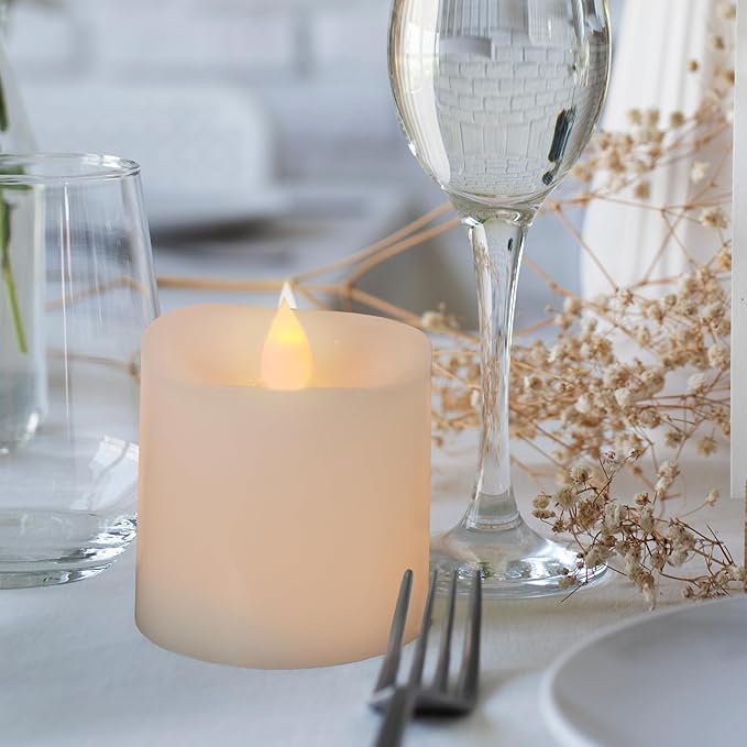 3x3 Flickering Flameless Candles Set of 1,3 inch Real Wax LED 600 Hours Battery Candles with Timer