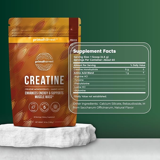 Primal Harvest Creatine Powder Supplement for Men and Women's Fitness, Workouts, and Muscle Growth