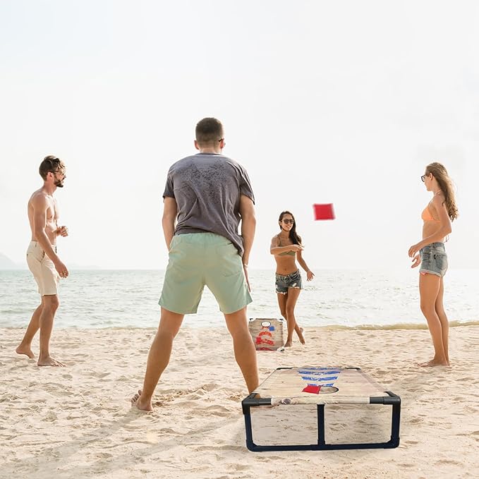 Portable PVC Framed Cornhole Game Set with 2 Collapsible Cornhole Boards, 8 Bean Bags and Carrying